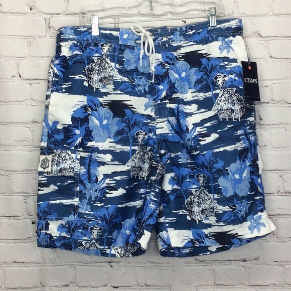 Chaps Swim Trunks Men’s Sz XL Blue Great Lake Print Brief Lined Pockets NWT $50 - Picture 5 of 9